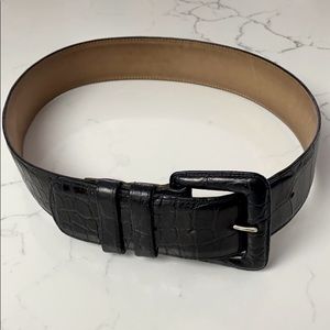 Vintage blue leather belt - wide style